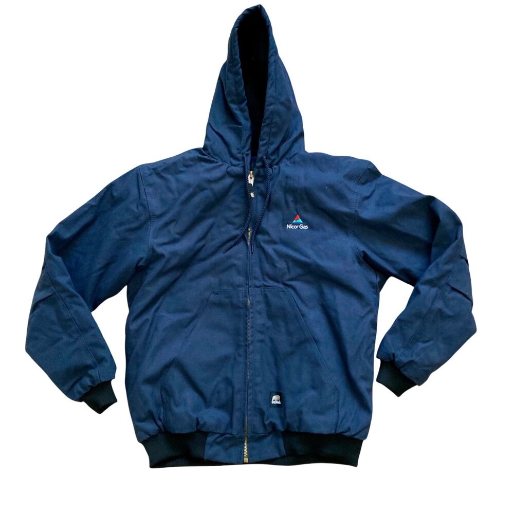 Berne Heavy Duty Duck Hooded Work Jacket Men’s L Regular Insulated HJ51ND Blue